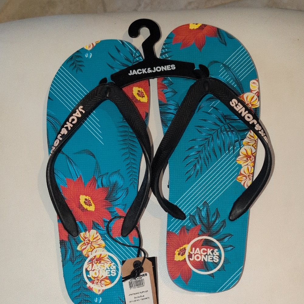 Jack & Jones Blue Floral Flip Flops